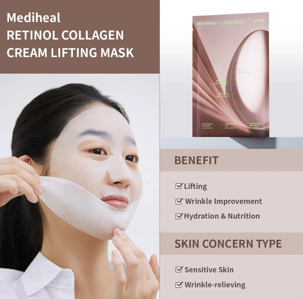 MEDIHEAL Retinol Collagen Cream Lifting Mask 4Pcs